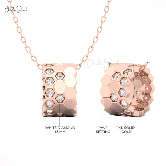 Diamond-studded 14K honeycomb pendant in rose gold