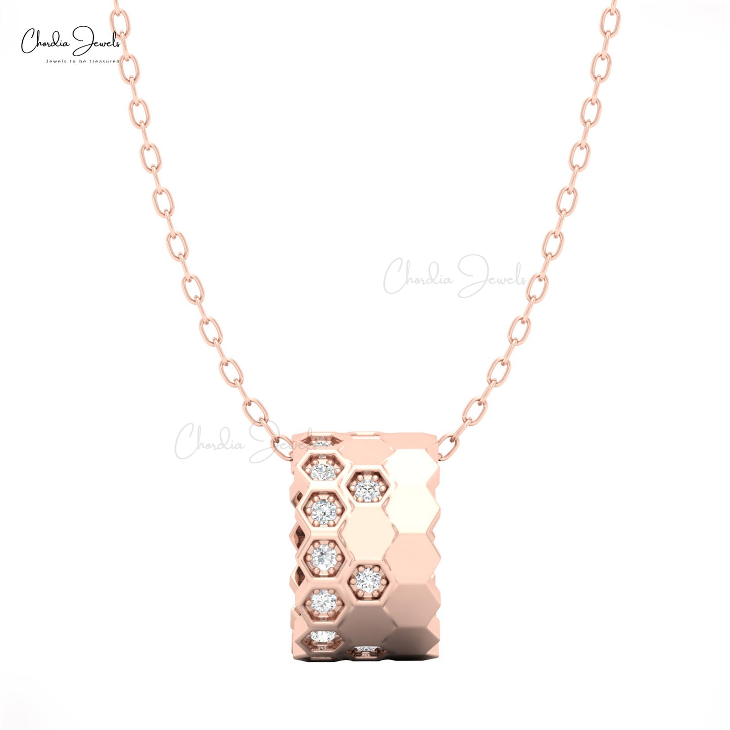 Designer honeycomb diamond pendant in 14K gold