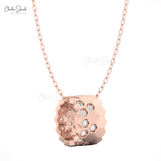 Rose gold 14K pendant with white diamond inlays