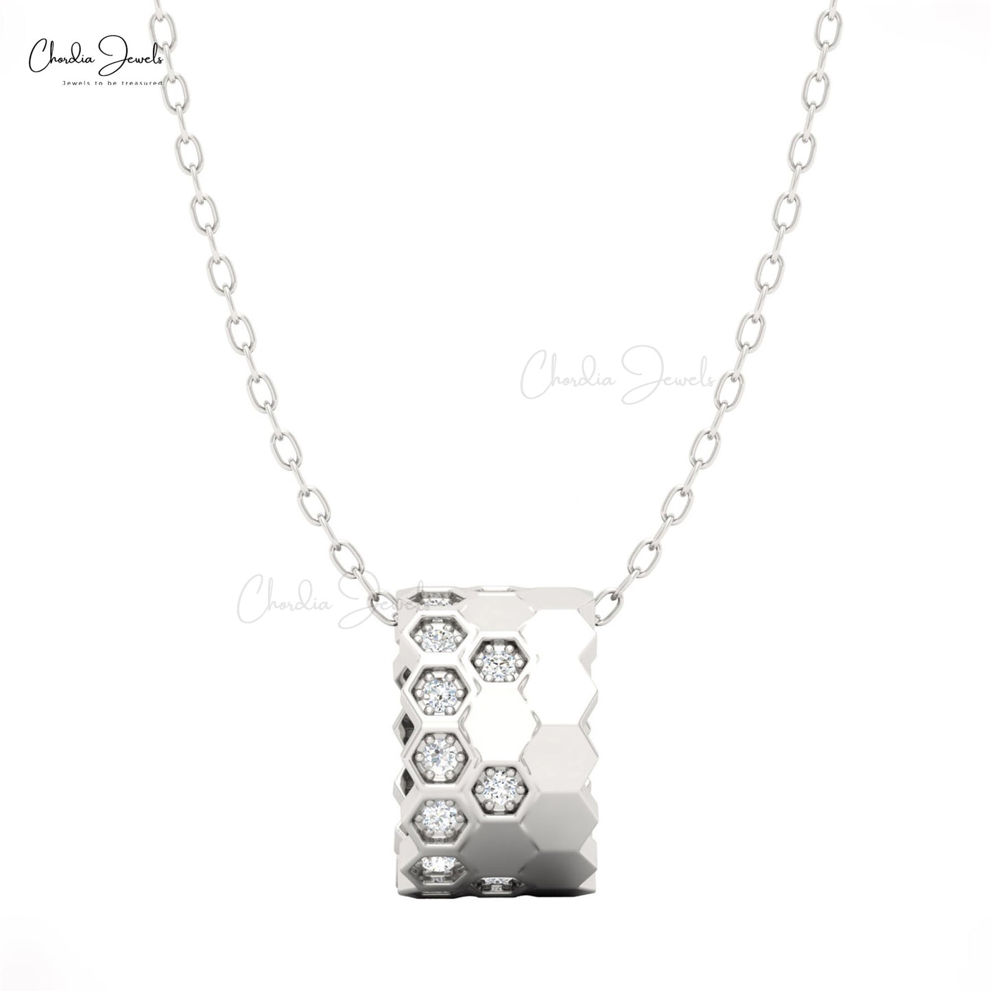 White gold honeycomb pendant with white diamonds