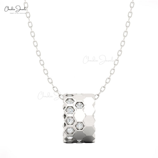 White gold honeycomb pendant with white diamonds