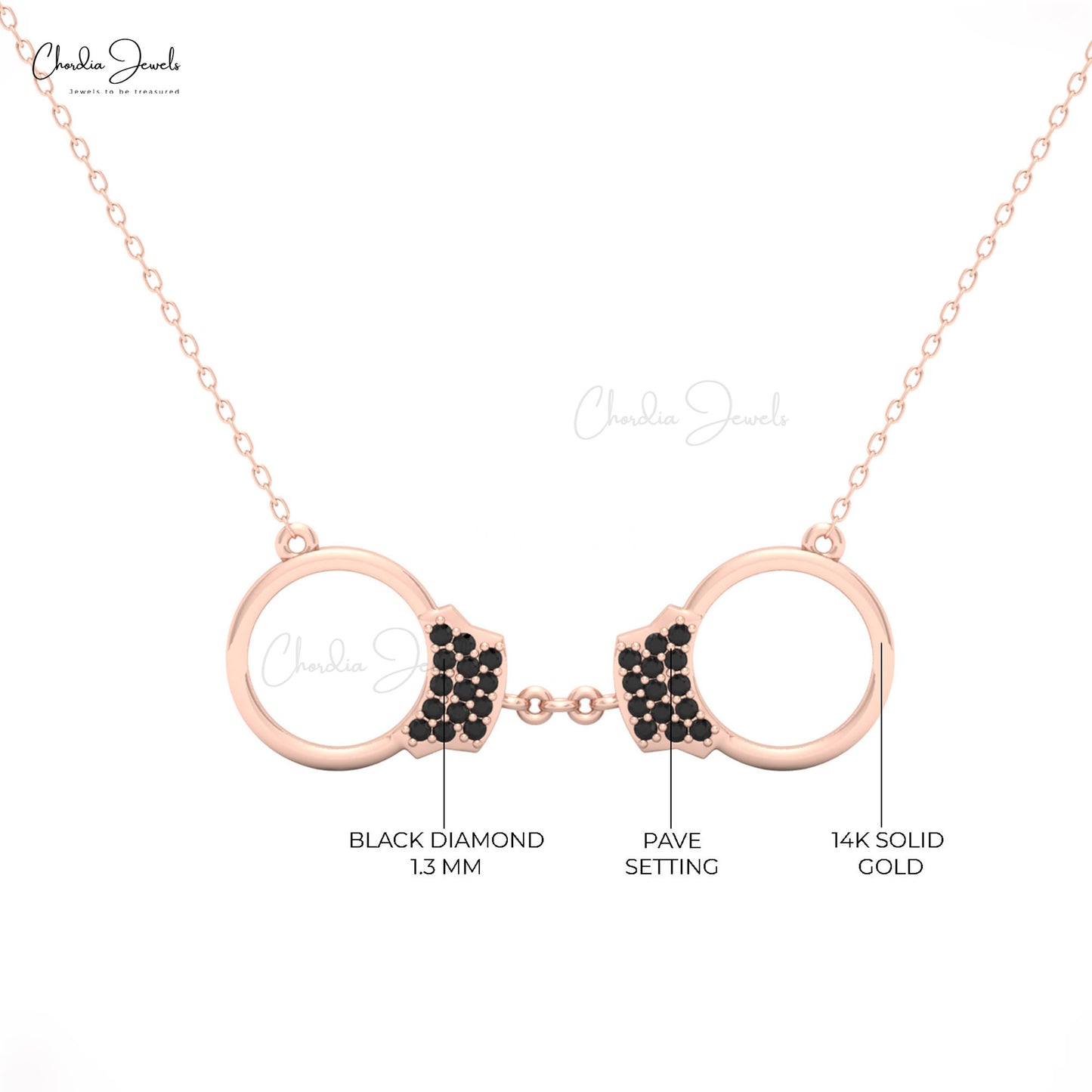 Luxury CJ handcuff necklace in 14k gold with black diamonds