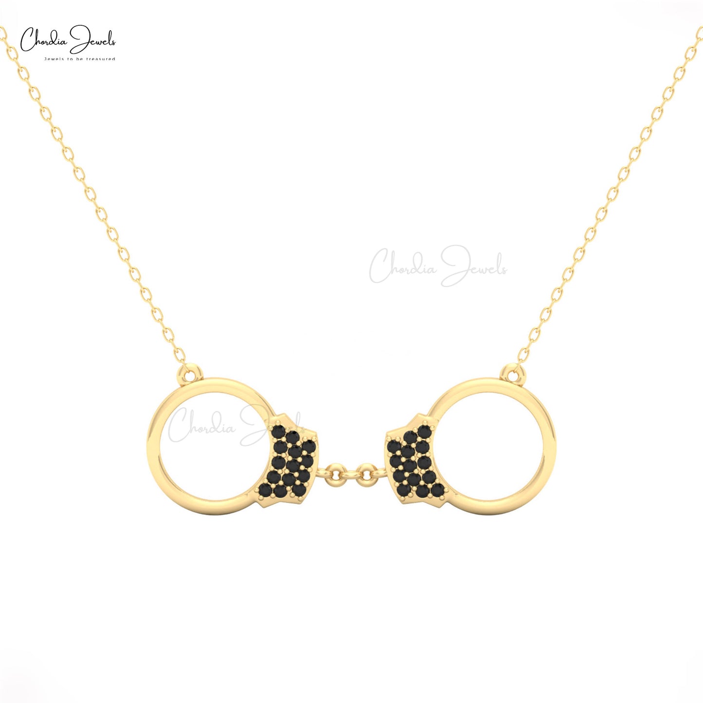 Stylish 14k gold chain with black diamond handcuff by CJ