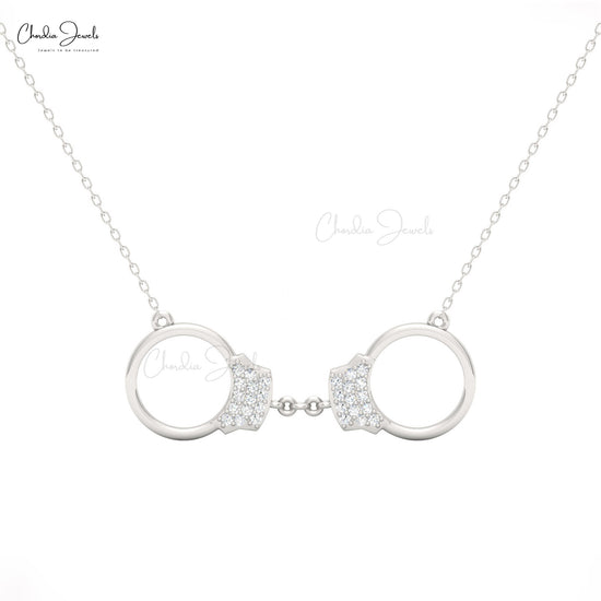Chordia Jewel 14k gold chain necklace with white diamond handcuff charm in white diamond 