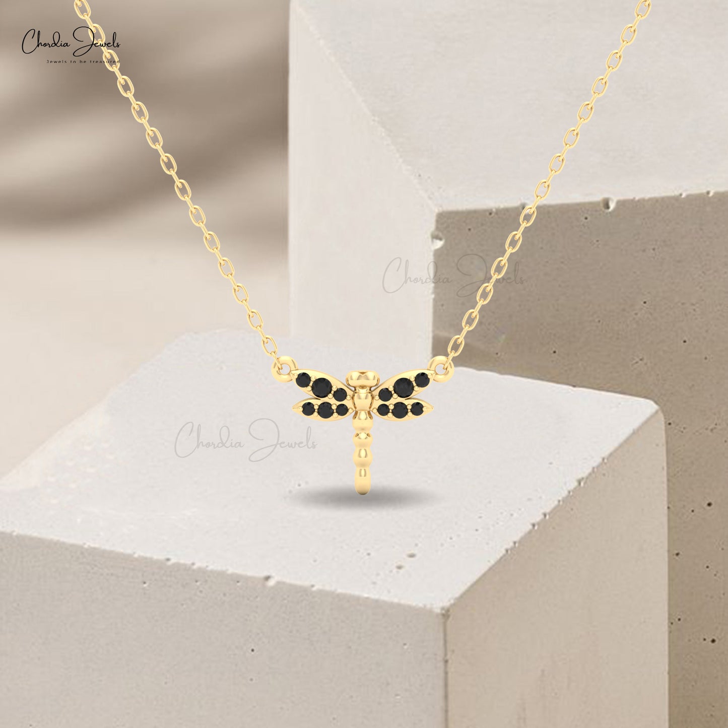 Nature-inspired black diamond dragonfly pendant necklace for women