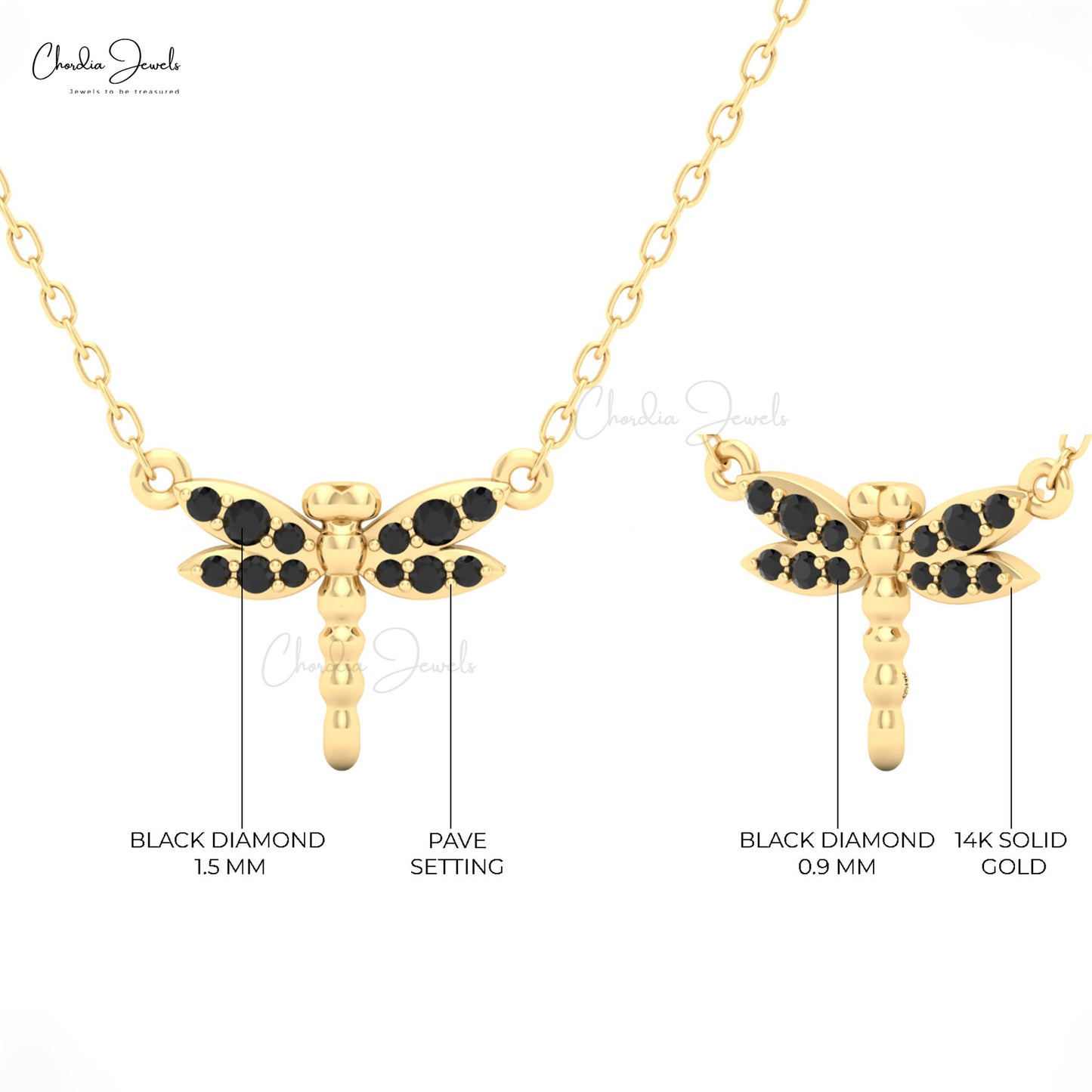 Nature-inspired black diamond dragonfly pendant necklace gift for Gf