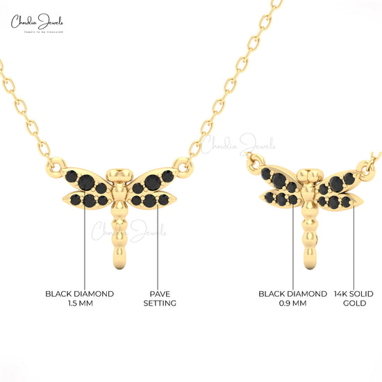 Nature-inspired black diamond dragonfly pendant necklace gift for Gf