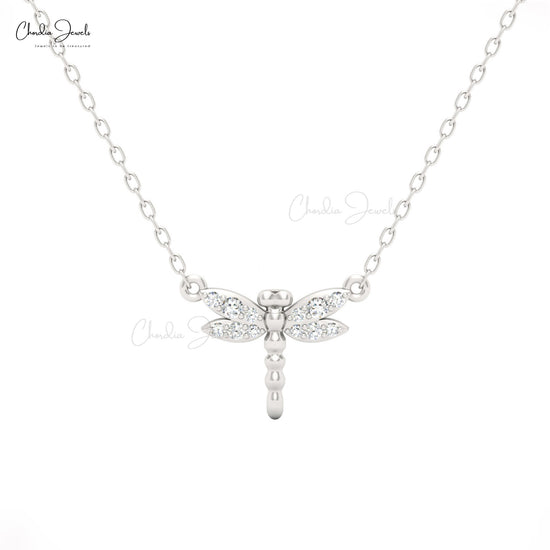 dragonfly Charm necklace in white gold for women by Chordia Jewels.
