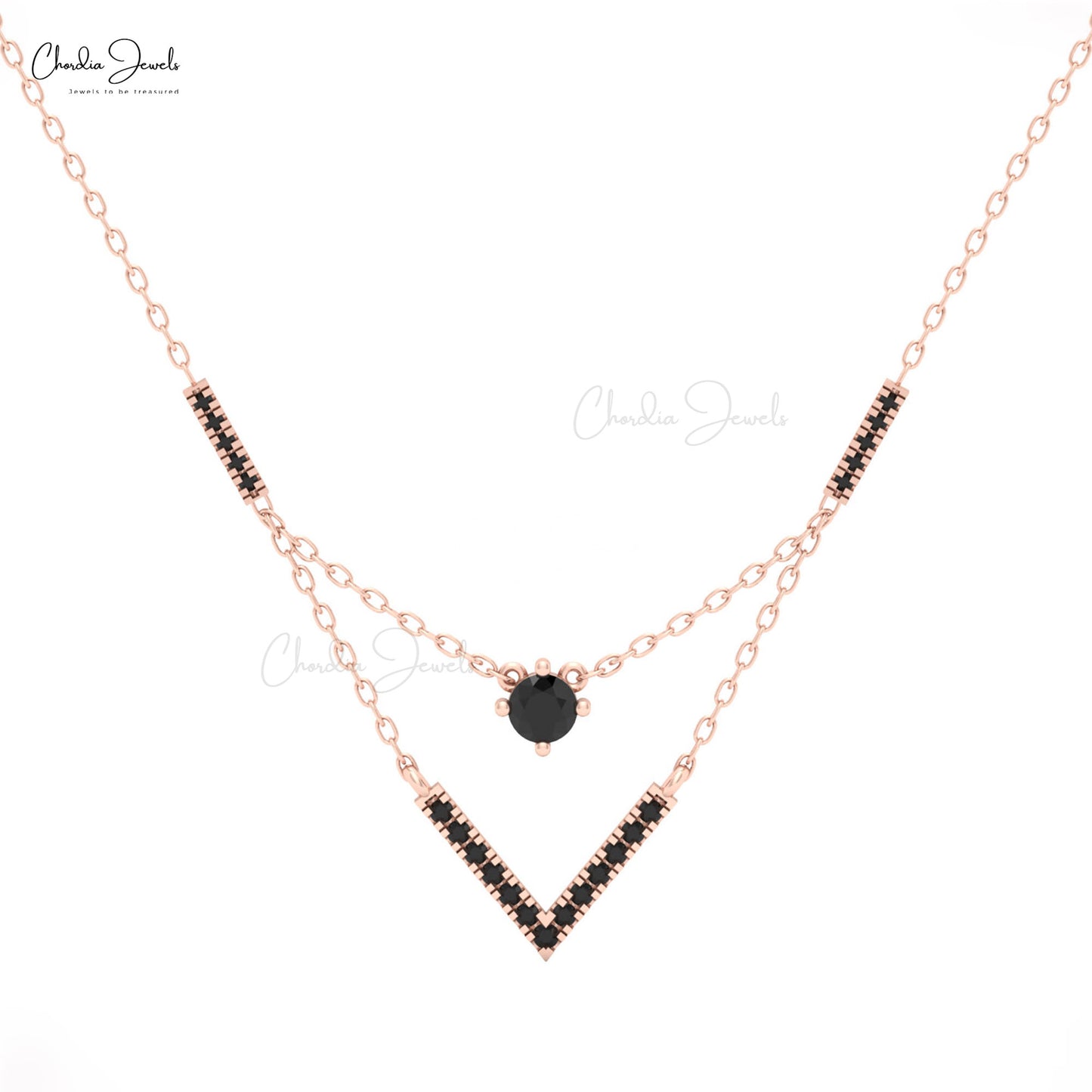 Chordia Jewels Chveraon 14k Solid Gold Necklace with Black Diamonds.