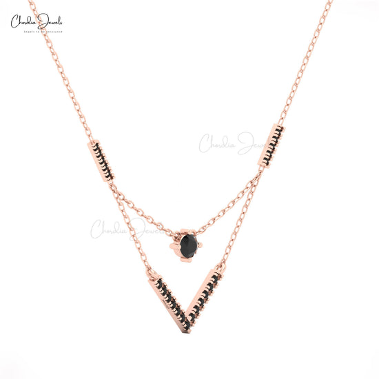 Elegant Chveraon necklace with black diamonds and 14k solid gold.