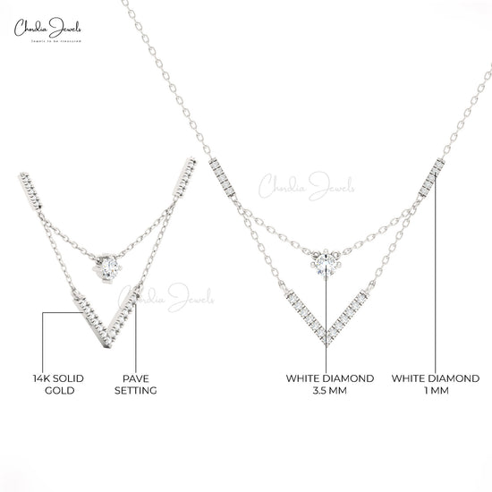 V-shaped pendant necklace adorned with diamonds by Chordia Jewels.