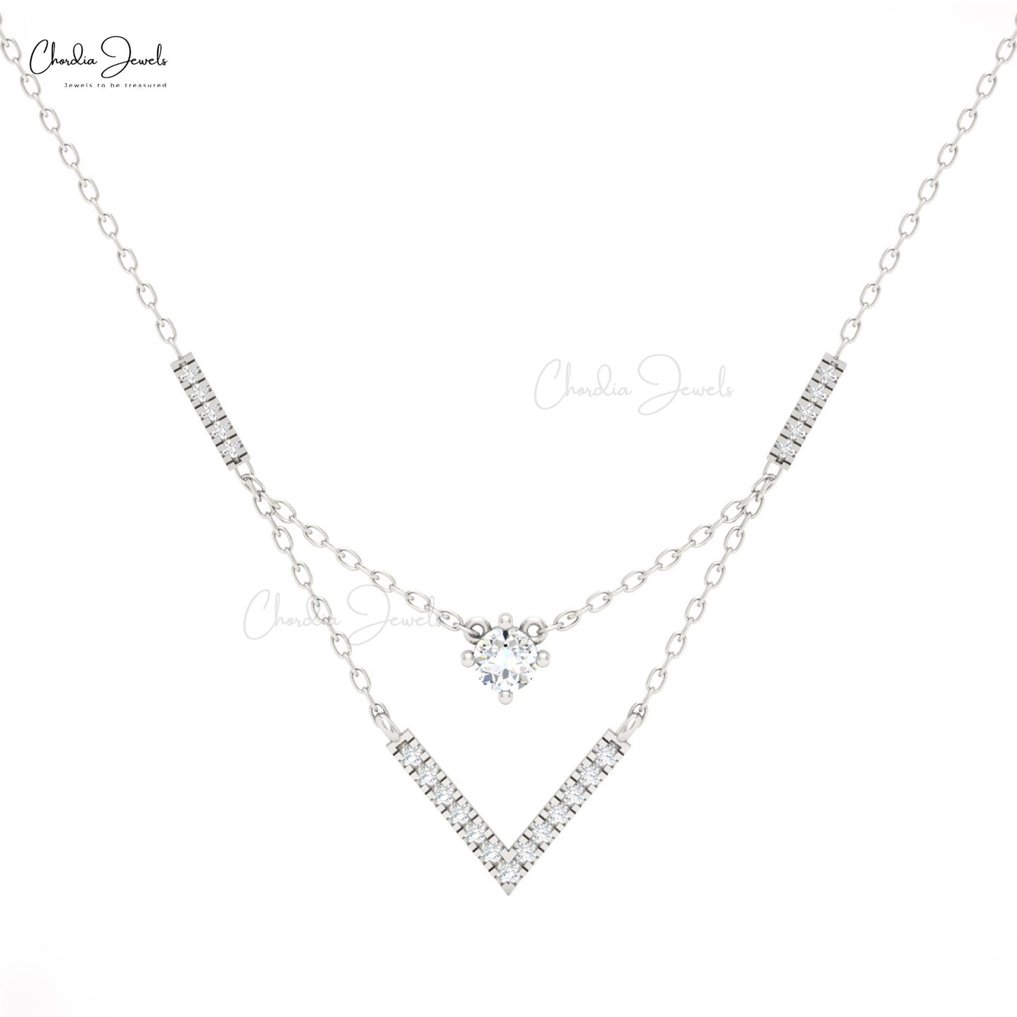 Stylish V-shaped diamond necklace by Chordia Jewels.