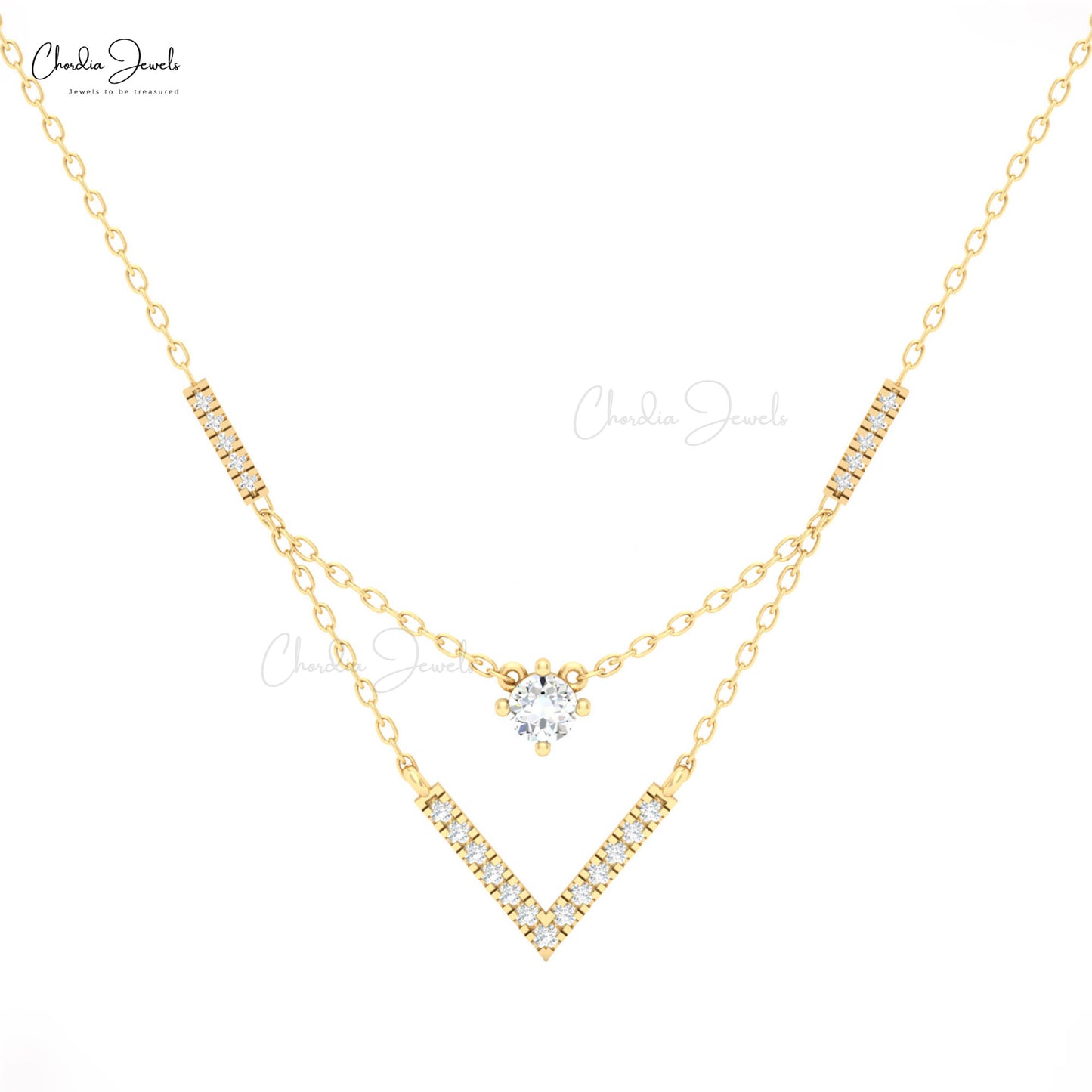 Modern V-shaped necklace with diamonds by Chordia Jewels.