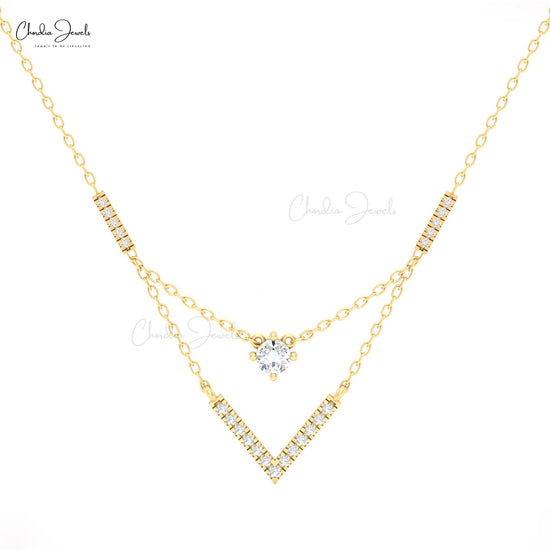 Modern V-shaped necklace with diamonds by Chordia Jewels.