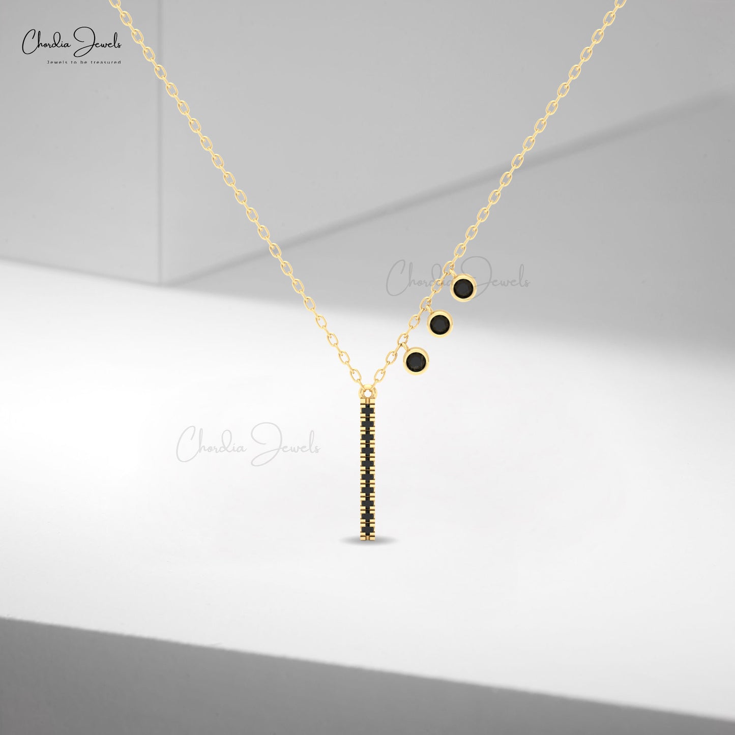 Minimalist diamond bar necklace with bezel-set accents