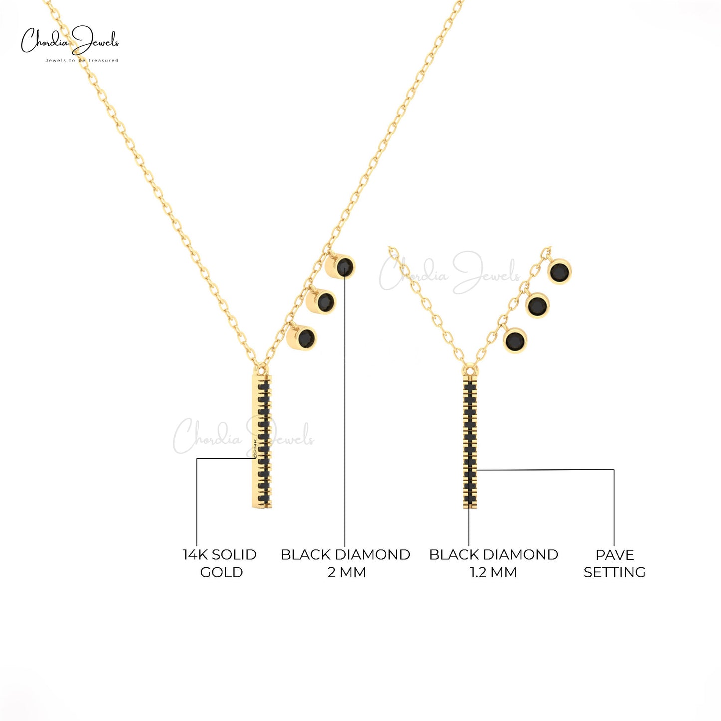 Black diamond pendant necklace in 14k gold