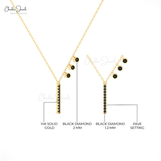 Black diamond pendant necklace in 14k gold