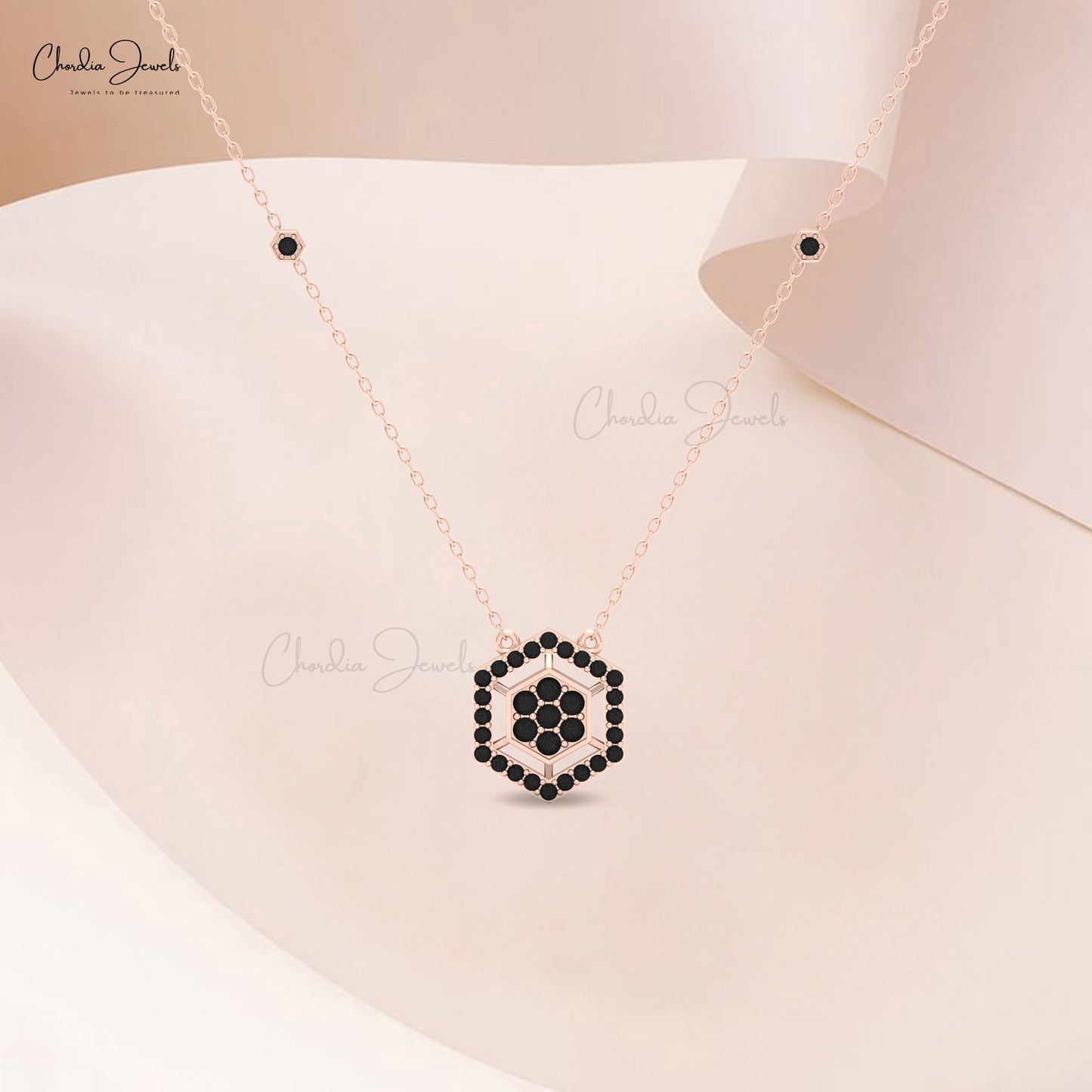 Luxury Black Diamond Hexagon Necklace by Chordia Jewels