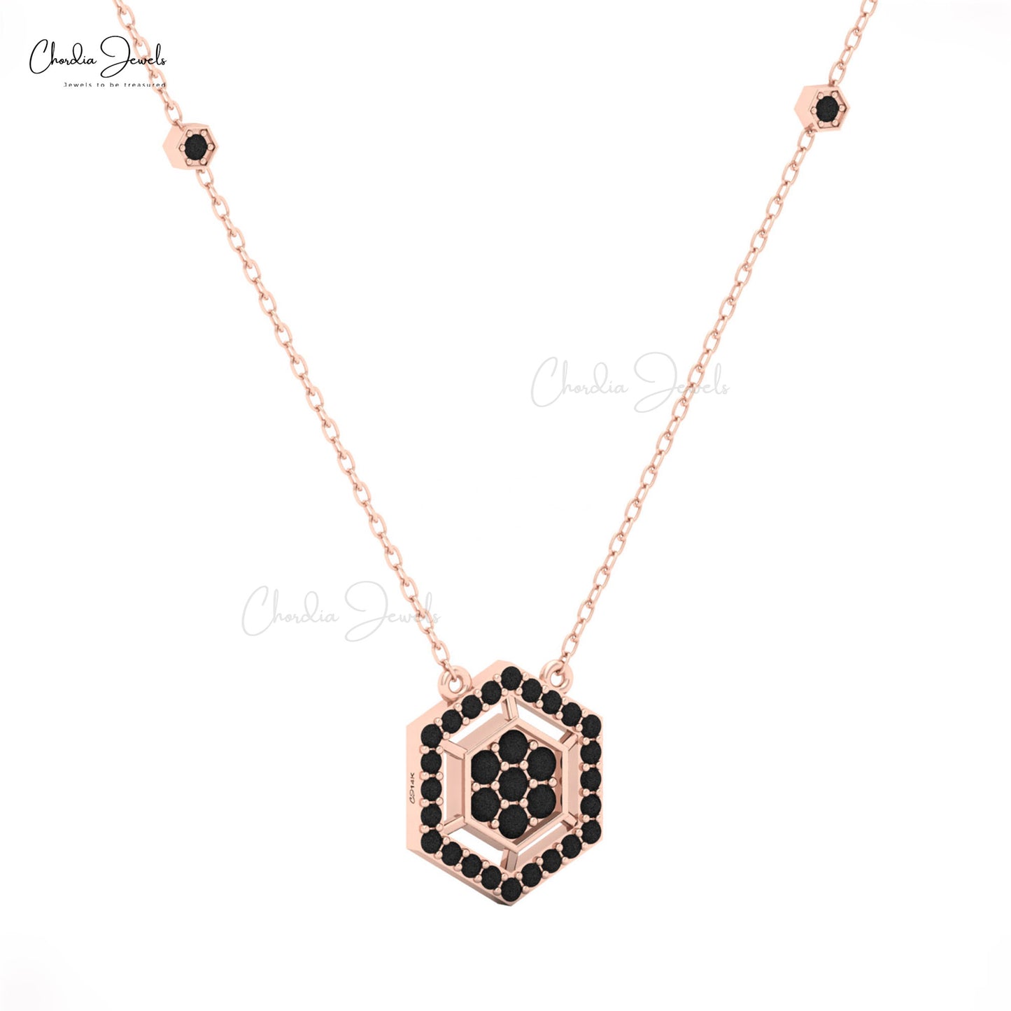 Elegant 16mm Black Diamond Necklace in 14K Solid Gold by Chordia Jewels