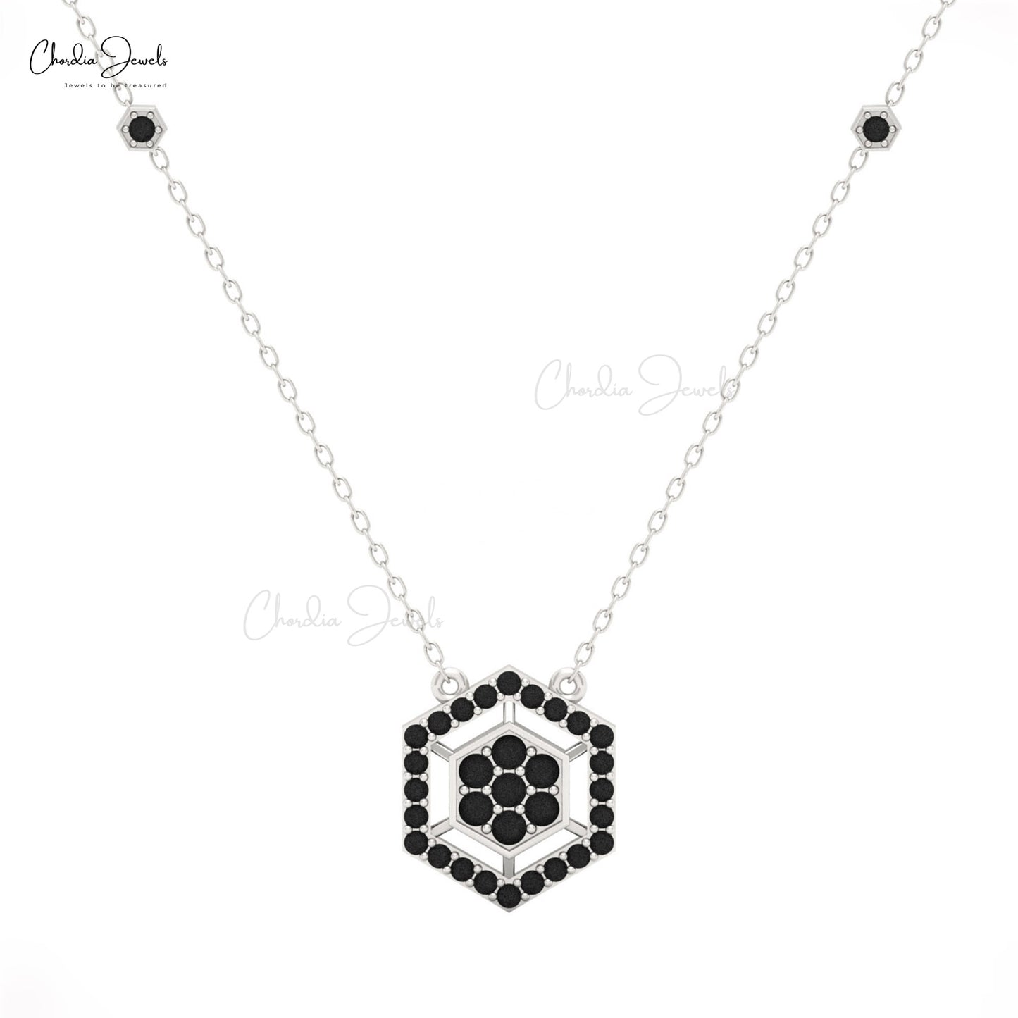 Bold Black Diamond Hexagon Necklace by Chordia Jewels in 14K Gold