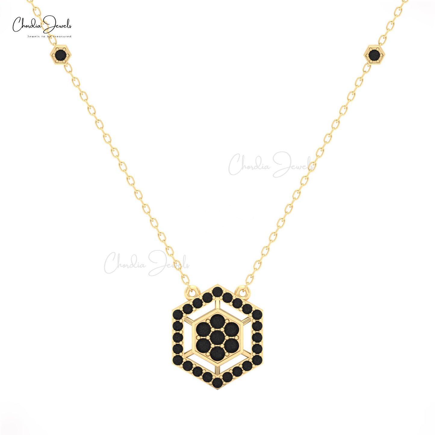 Luxury 16mm Black Diamond Hexagon Necklace by Chordia Jewels