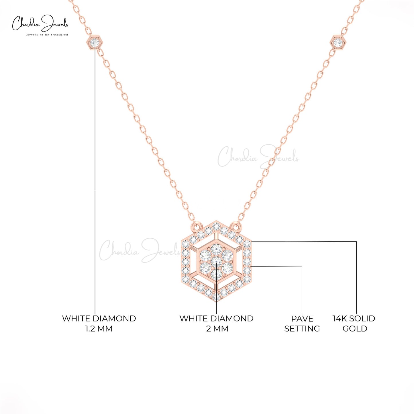 Luxury 16mm Diamond Necklace with Solid Gold Setting by Chordia Jewels