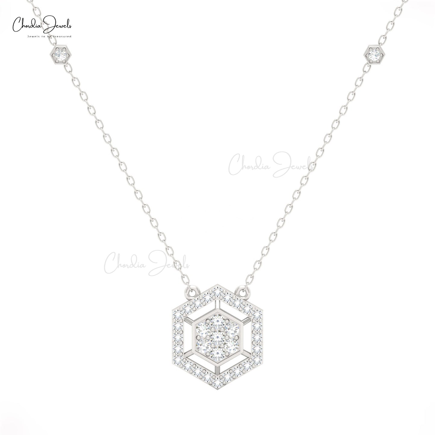 16mm White Diamond Cluster Pendant Necklace in 14K Gold by Chordia Jewels