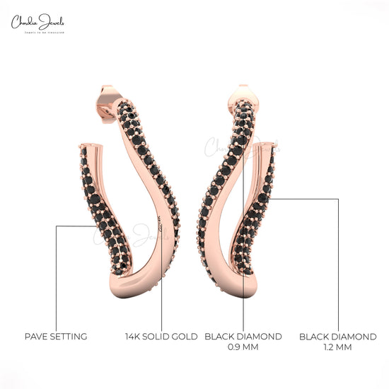 Rose gold hoop earrings with black diamonds 