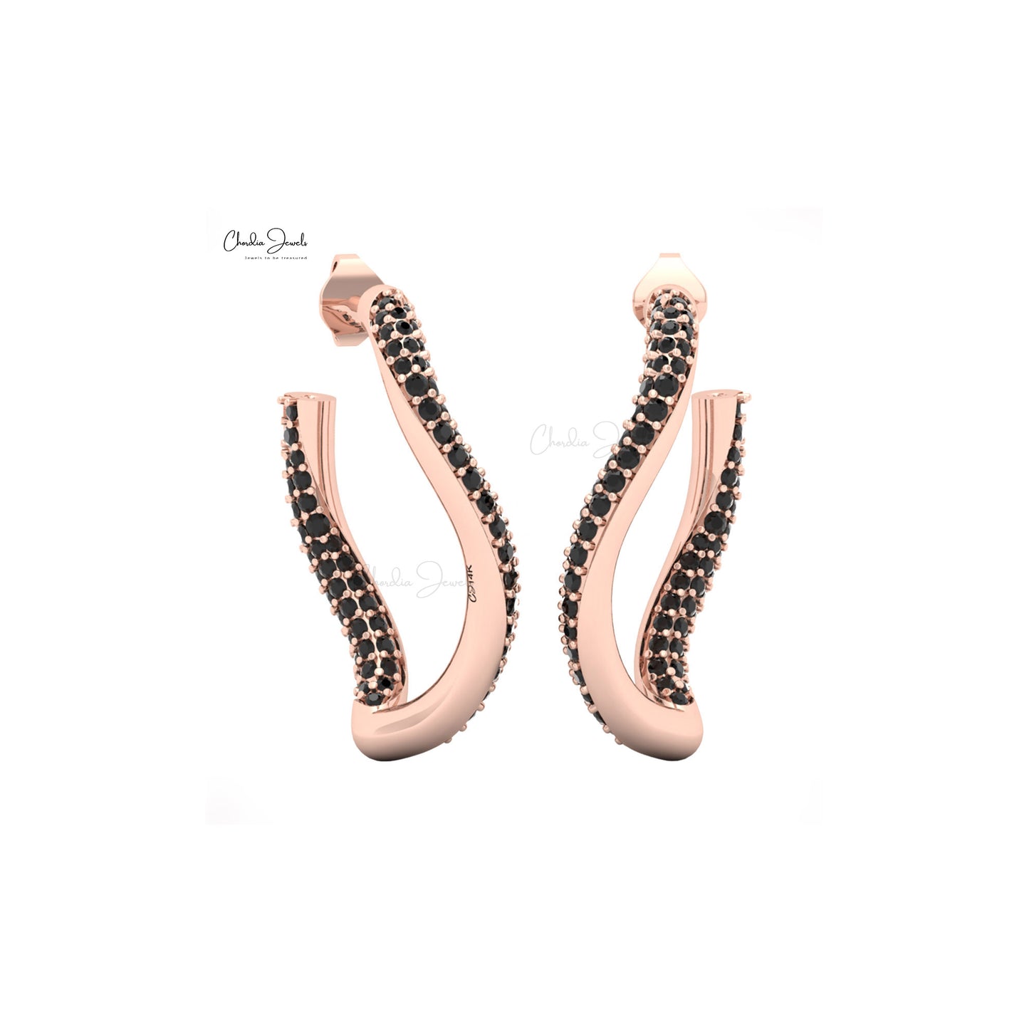 Rose gold hoop earrings with black gemstones by chordia Jewels