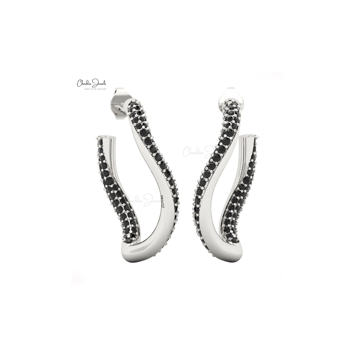 Minimalist 14k gold twisted earrings with black diamond accents by Chordia Jewels