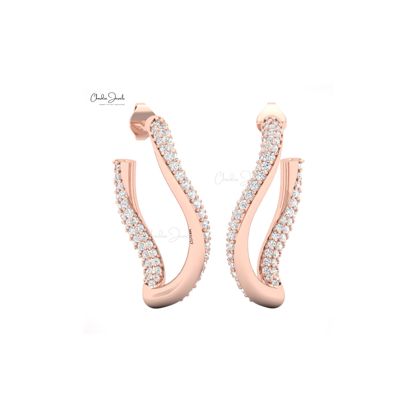 14k Solid Gold Twisted Stud Earring with White Diamonds by Chordia Jewels