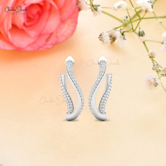 white diamond twisted stud earrings in white gold