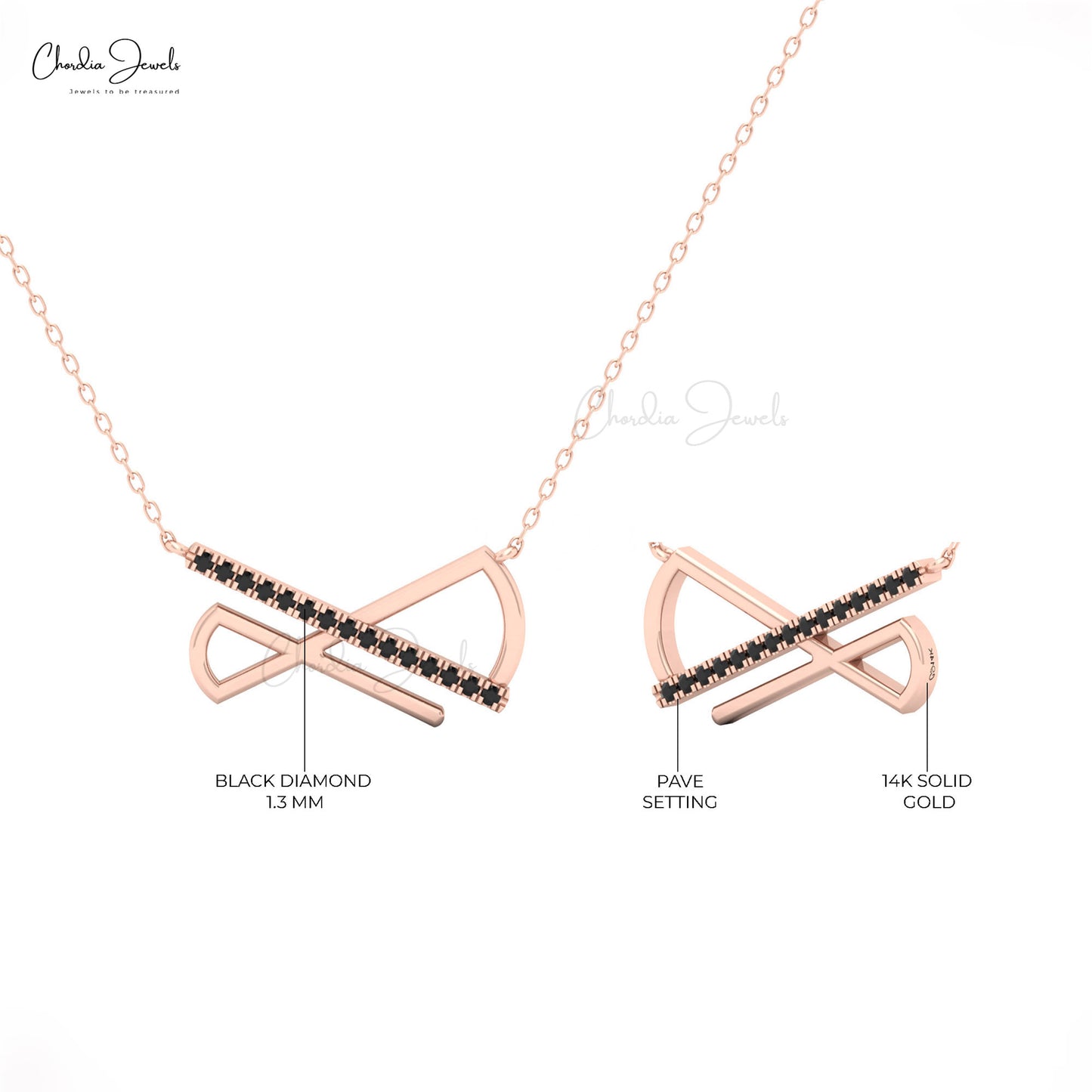 14k solid gold diamond bar necklace for women with black diamond for wife