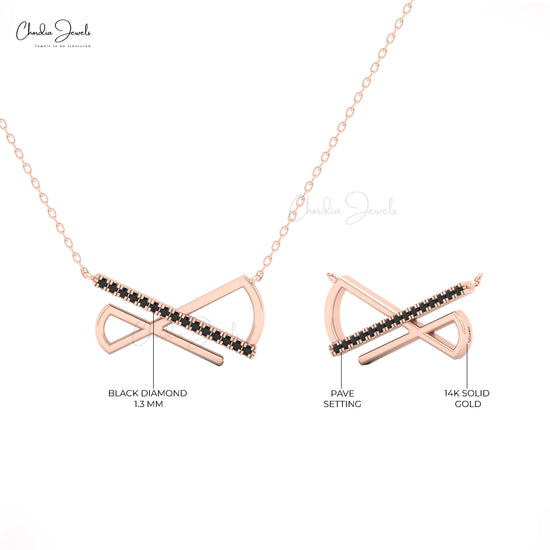 14k solid gold diamond bar necklace for women with black diamond for wife