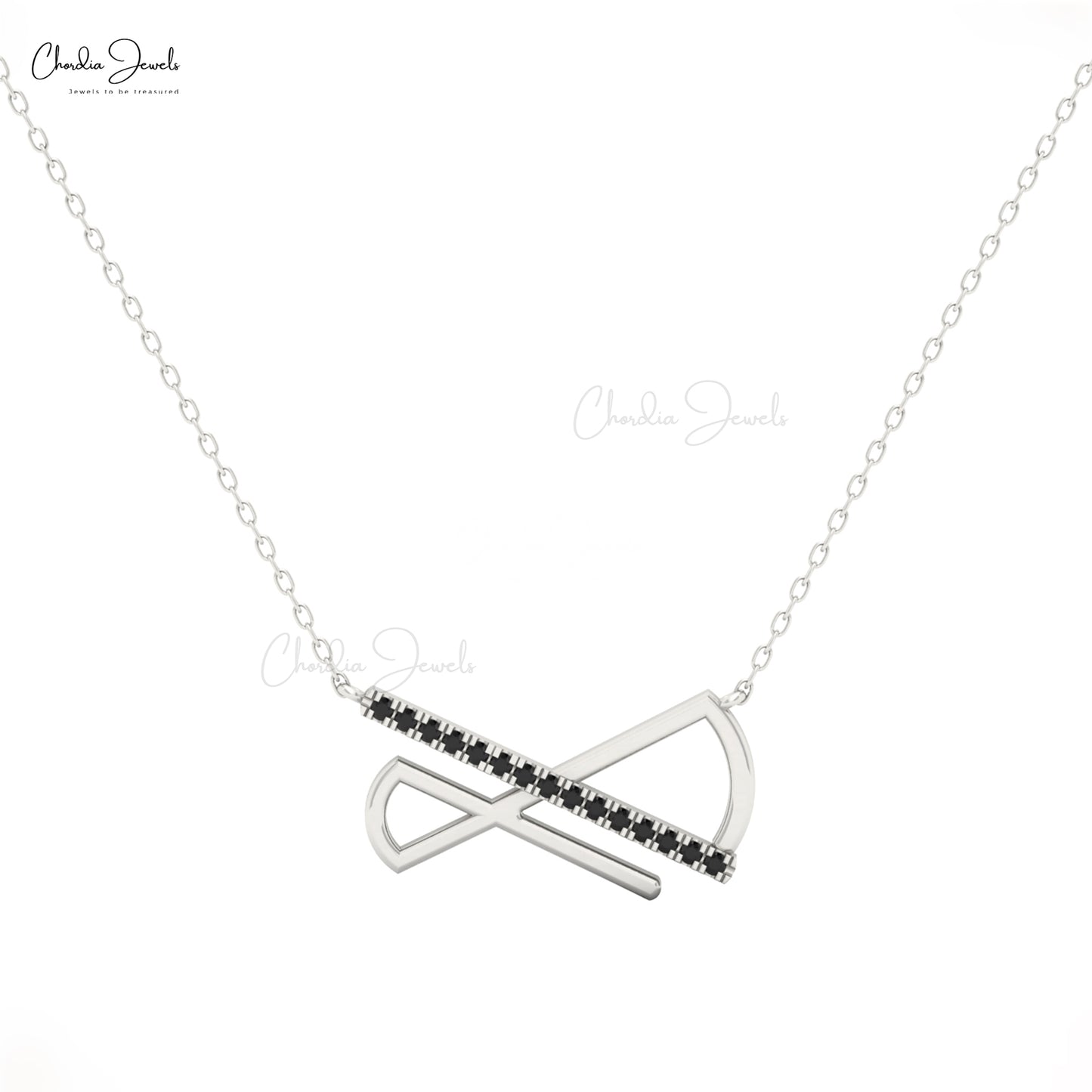 14k solid gold bar necklace for women featuring a modern geometric pendant with black diamonds, designed by Chordia Jewels.