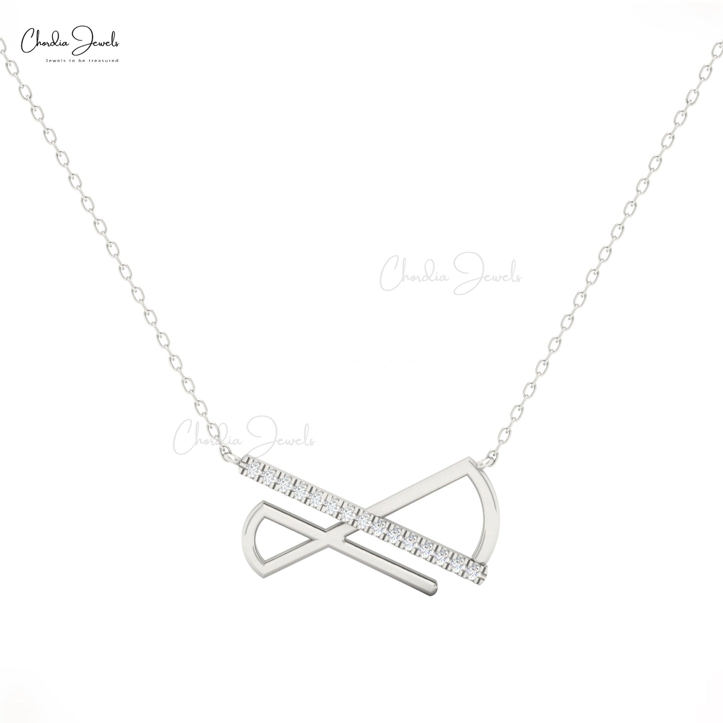 Elegant 14k white gold necklace bar with white diamond