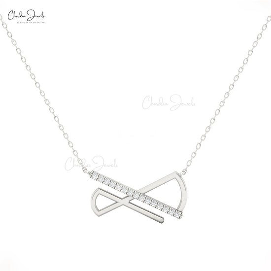 Elegant 14k white gold necklace bar with white diamond