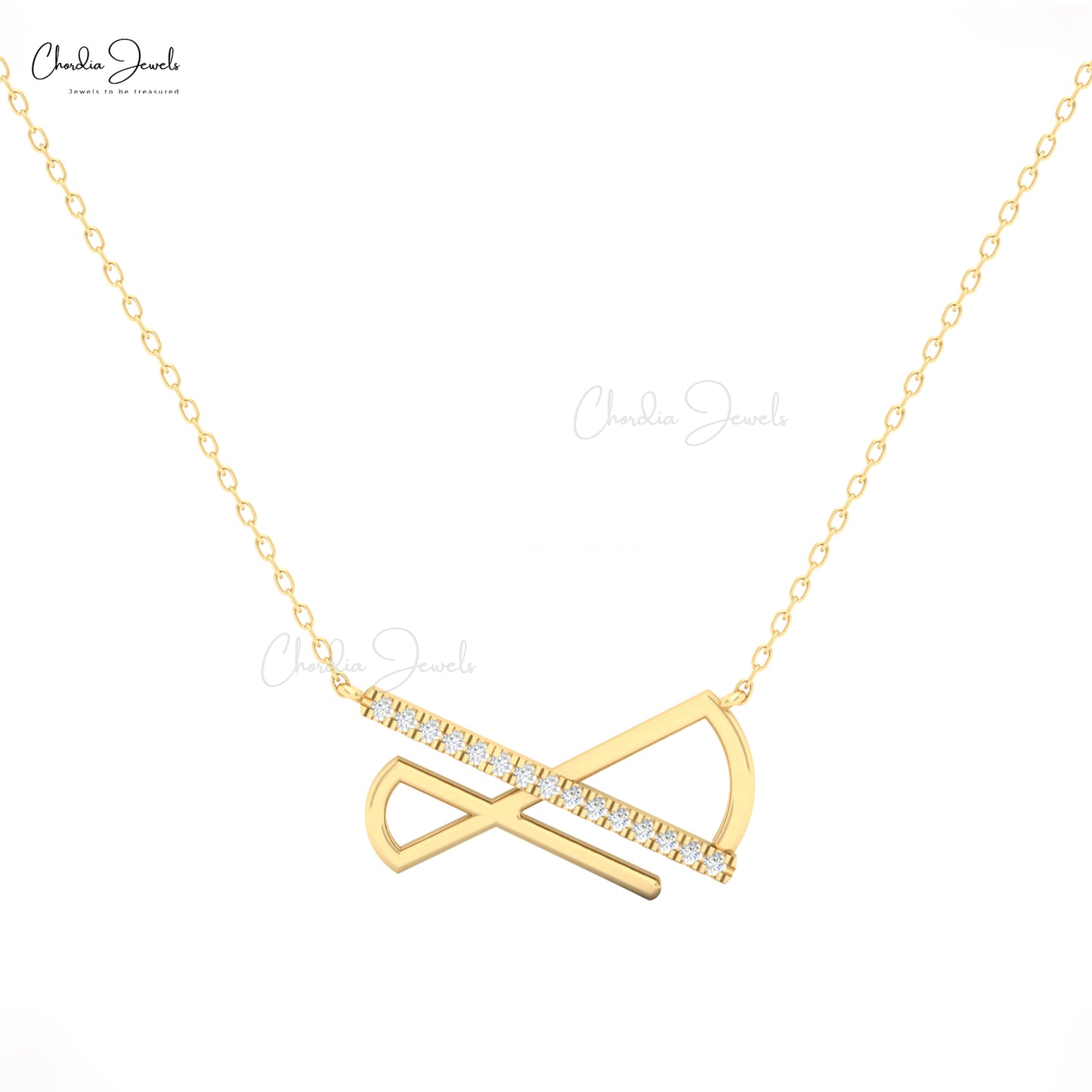 14k solid gold bar geometric diamond pendant necklace for women