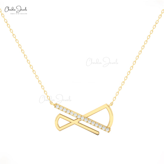 14k solid gold bar geometric diamond pendant necklace for women