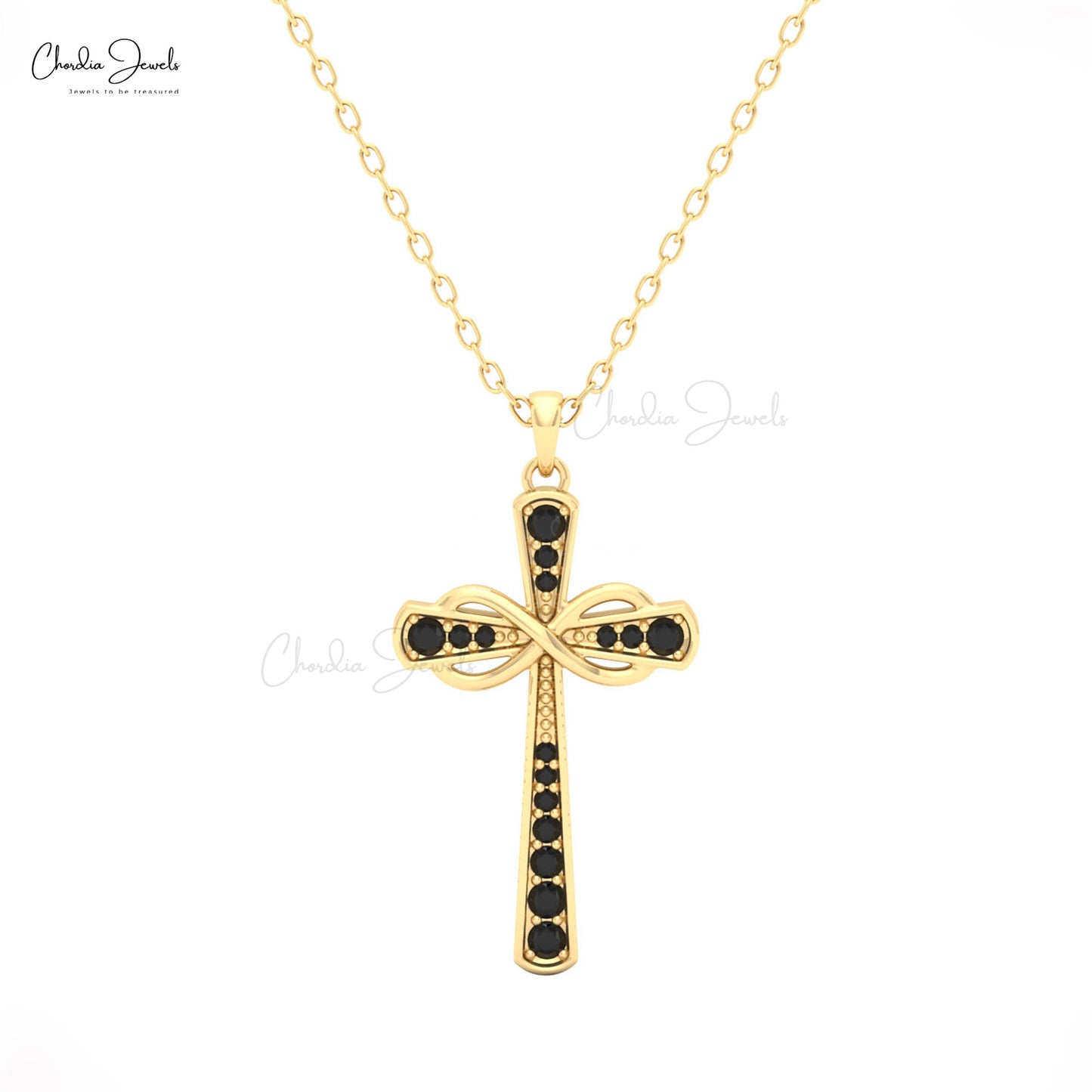 Gold cross necklace with black stones for mom 