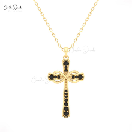 Gold cross necklace with black stones for mom 