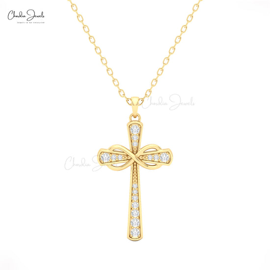 Gold cross necklace with white diamonds gift for sister 
