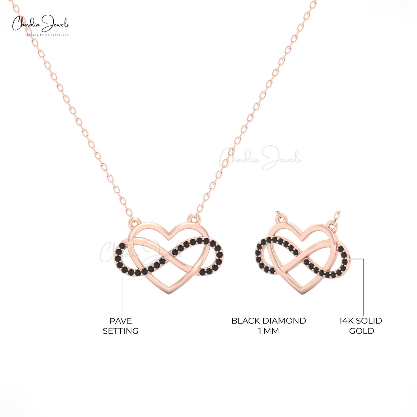 14k yellow gold necklace with heart-shaped pendant and black diamond center