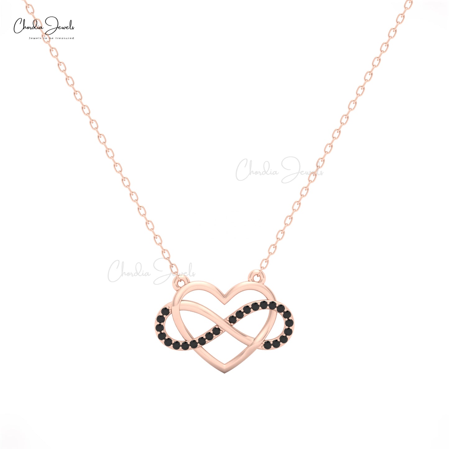 Women's 14k solid gold open heart necklace with 0.12 carat black diamond pendant by chordia jewels