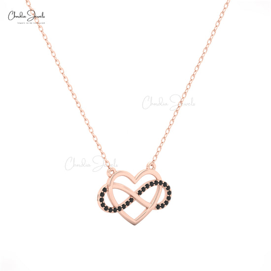 14k solid gold open heart necklace with 0.12 carat black diamond pendant by chordia jewels
