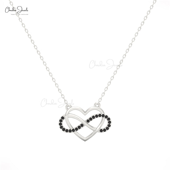 14k solid gold open heart necklace with 0.12 carat black diamond, 16mm pendant on chain
