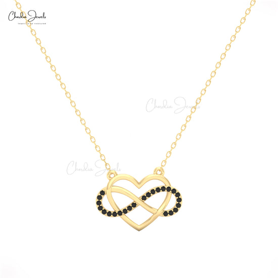 Open heart pendant necklace in 14k gold with natural black diamond