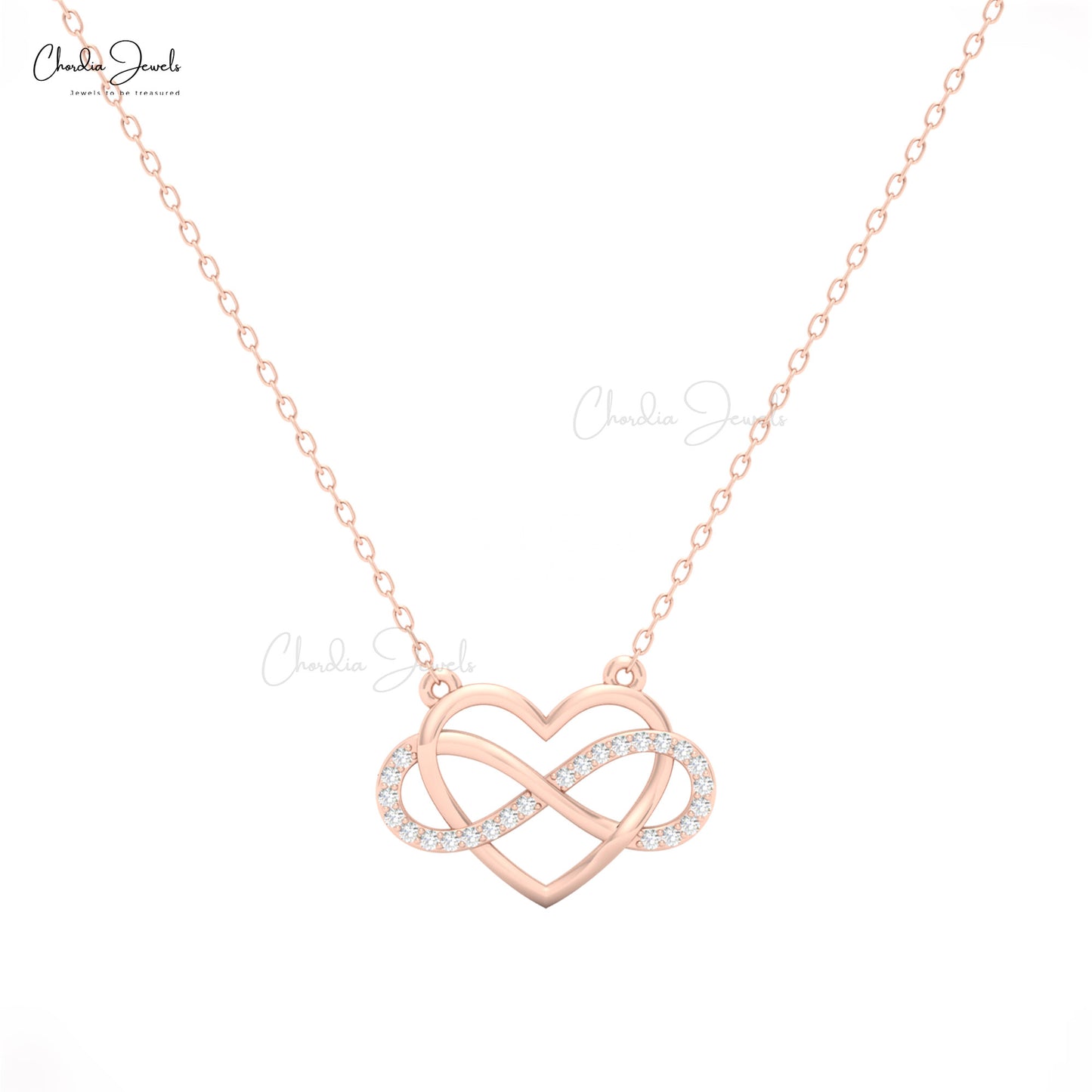 White diamond infinity pendant necklace in solid 14k gold, 0.096 carat