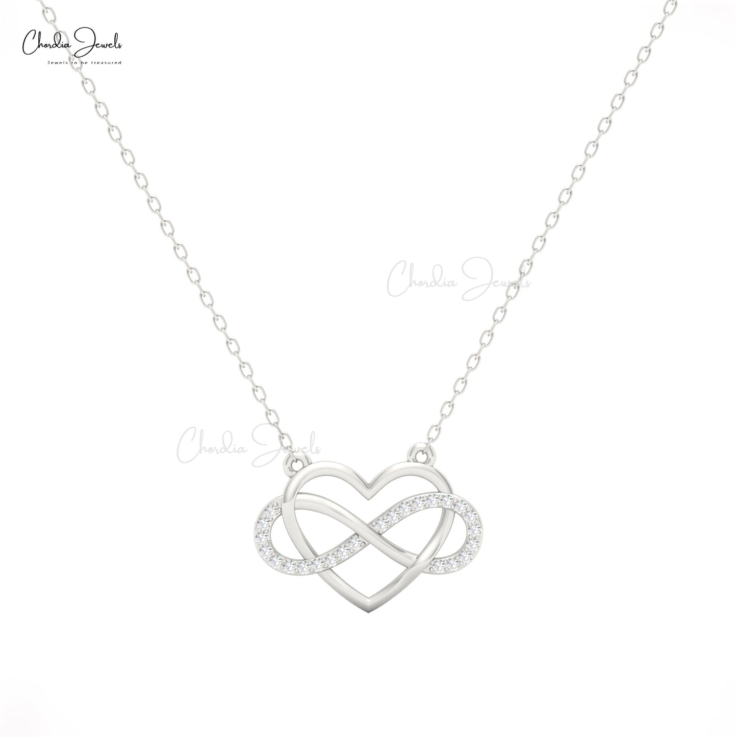 14k solid gold infinity necklace with 0.096 carat white diamonds