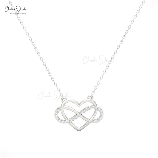 14k solid gold infinity necklace with 0.096 carat white diamonds